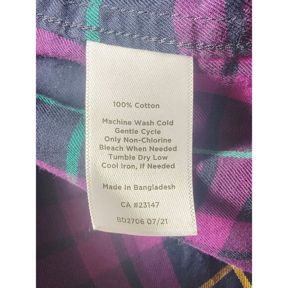 Talbots XL Shirt Womens‎ Purple Plaid Long Sleeves Button Front Blouse Cotton - Picture 6 of 6